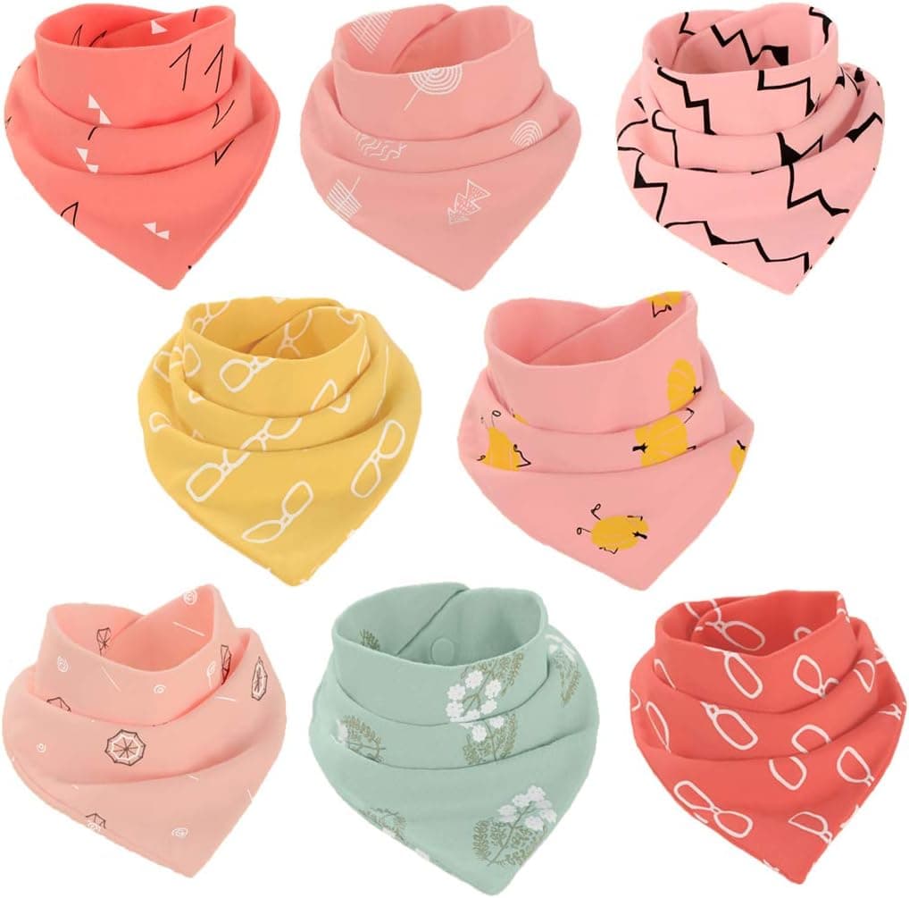 Pack de 8 Baberos Bandana Absorbentes de Algodón Orgánico con Forro Polar Suave
