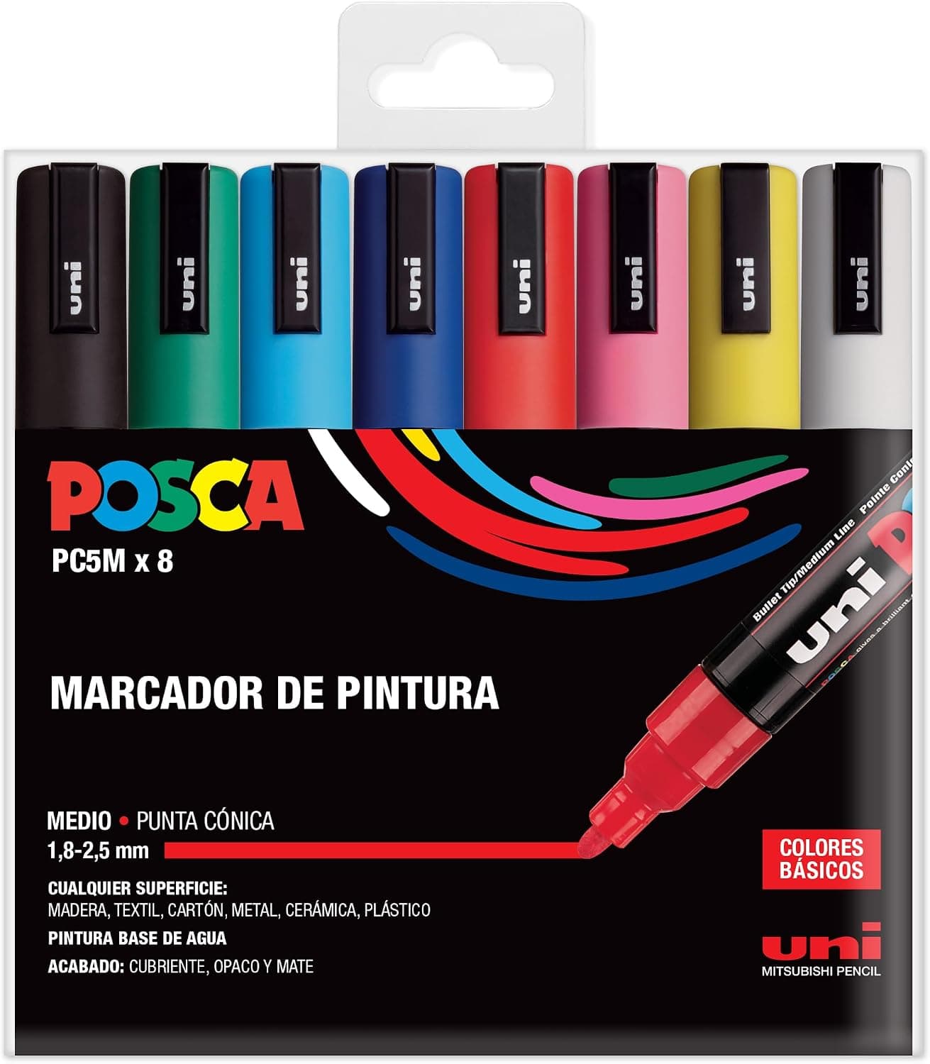 Uni-Ball POSCA PC-3M - Estuche de 8 Rotuladores de Pintura Acrílica Multisuperficie de Punta Fina