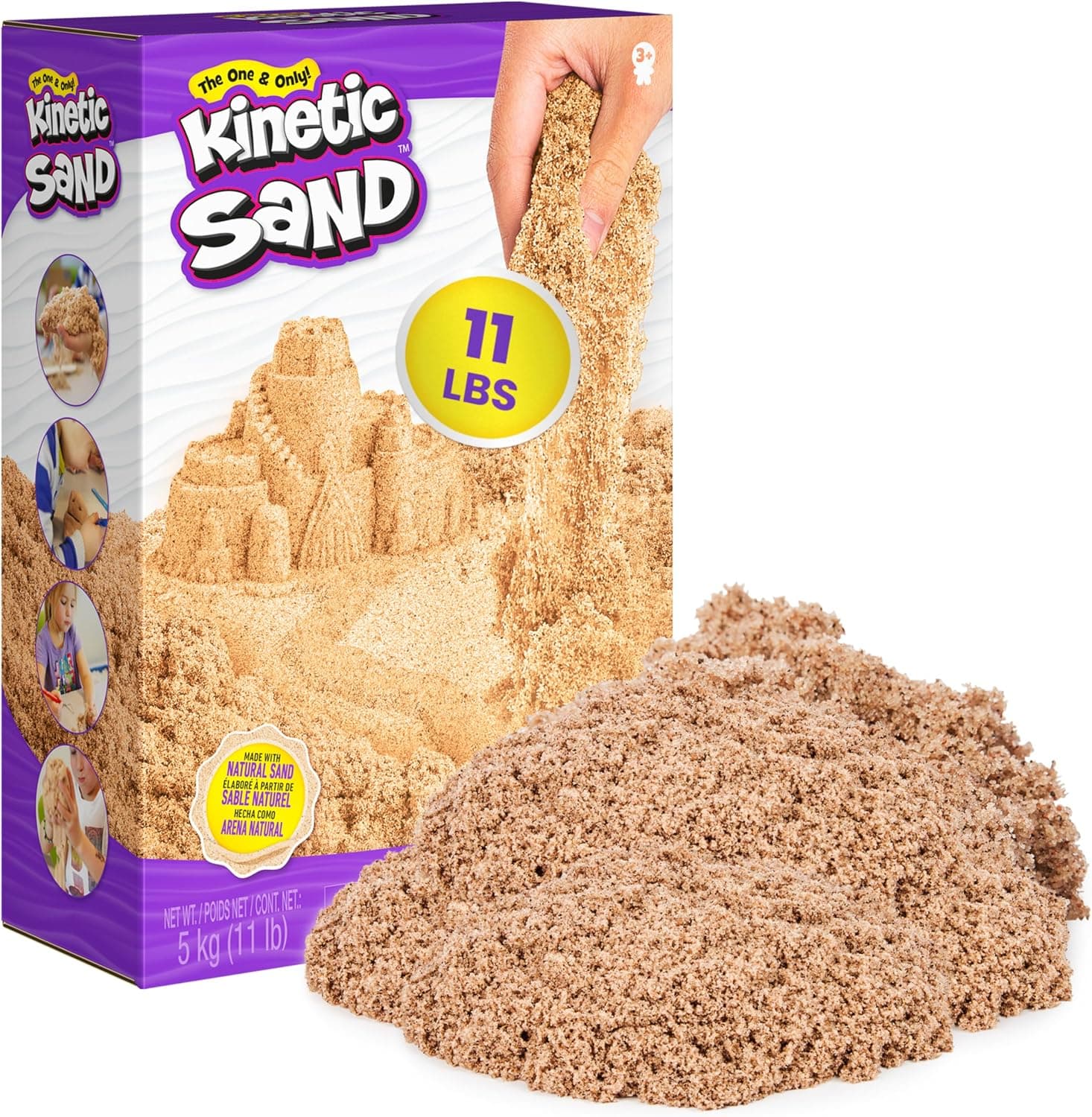 Kinetic Sand - Caja Castillo de Arena Mágica 450g con Moldes y Bandeja Sensorial