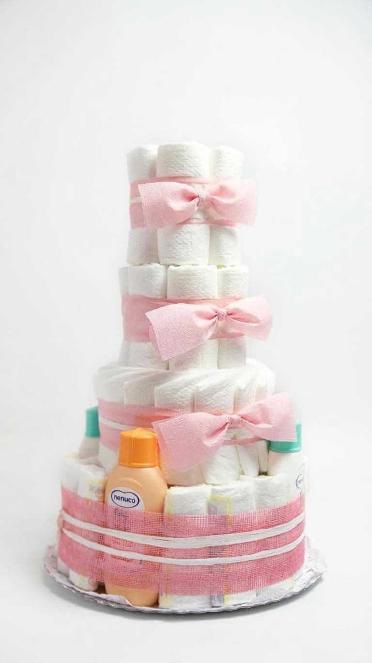 Tarta de Pañales Dodot Sensitive 3 Pisos con Peluche Suave, Babero y Canastilla de Bienvenida - Foto 1