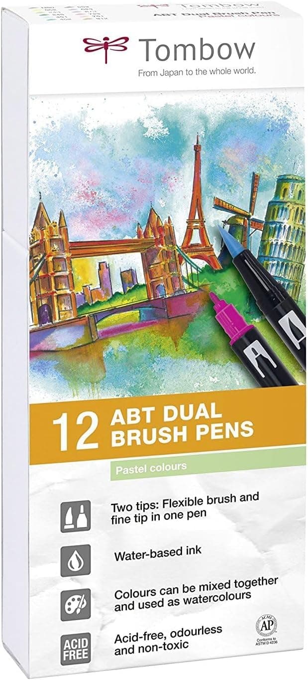 Tombow Dual Brush - Set de 10 Rotuladores Acuarelables Punta Pincel Colores Pastel - Foto 1